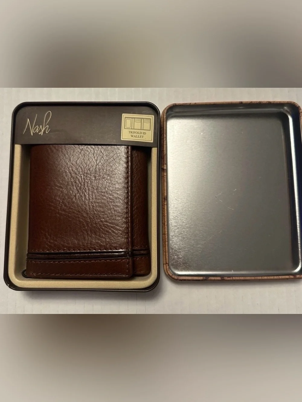 Pat Patricia Nash Men’s Padova Trifold ID Wallet Chestnut Brown Leather NWT